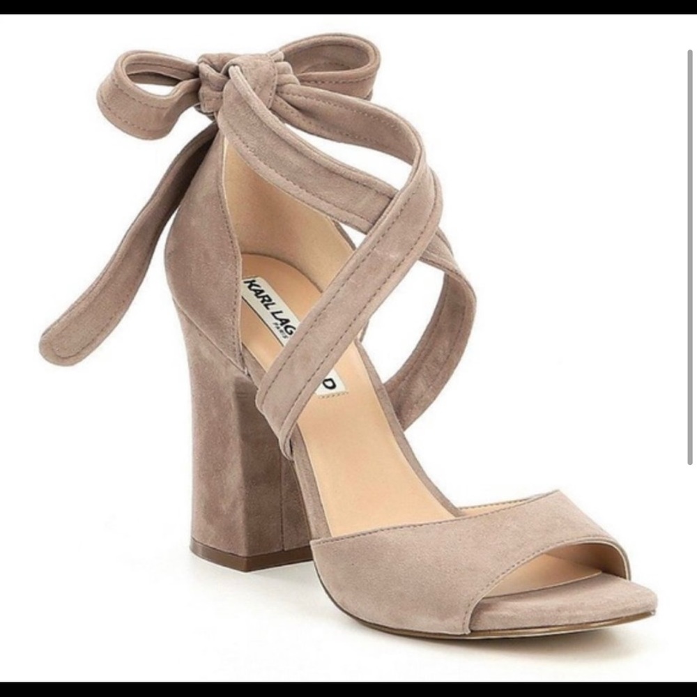 Karl Lagerfeld Suede Tie Up Ankle Heels Tan Nude